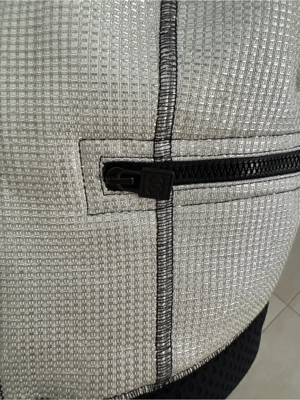 Chanel 07P Silver Metallic Black Cropped Zip Jacket - Mesh Trim Jacket